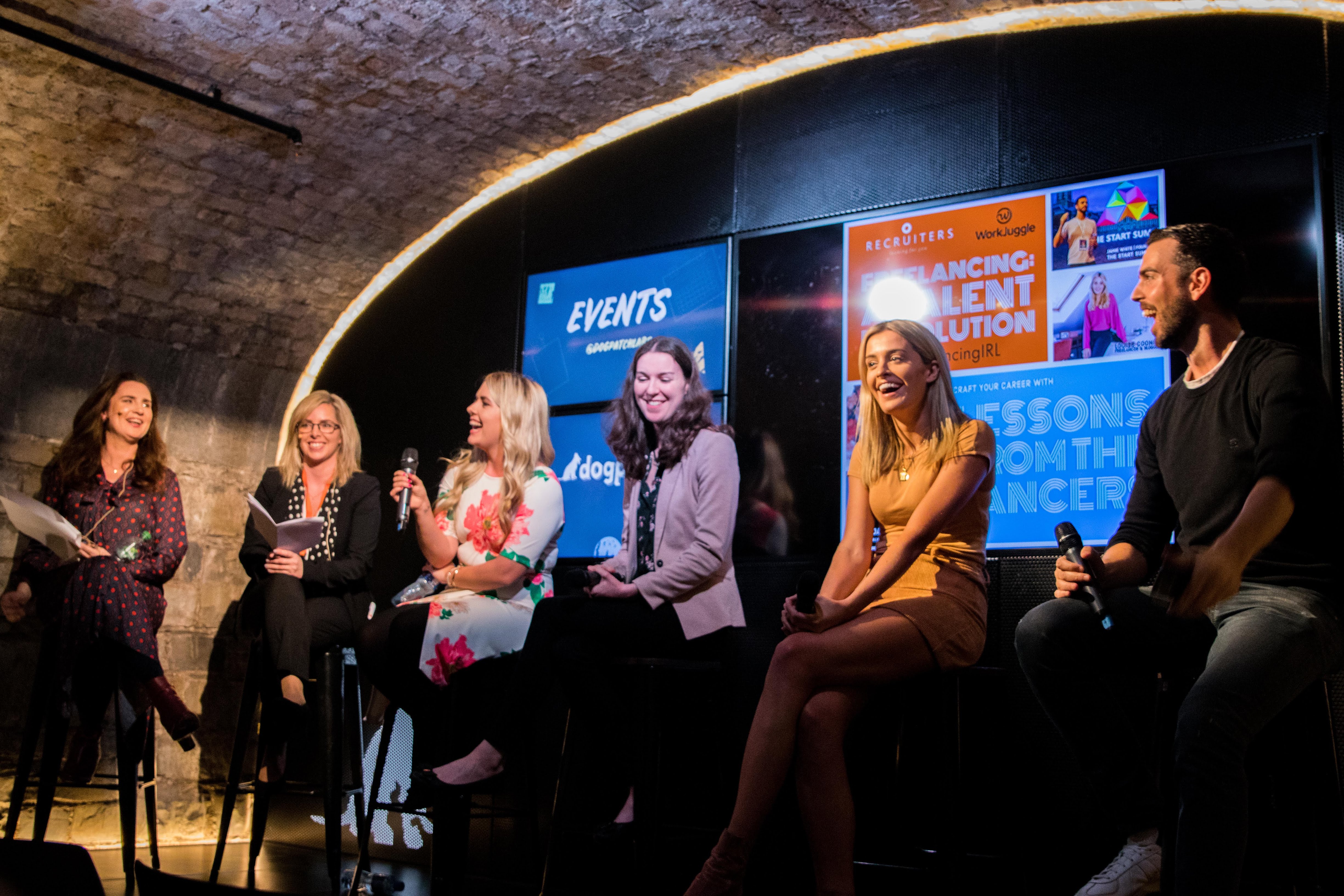 The panel laughing